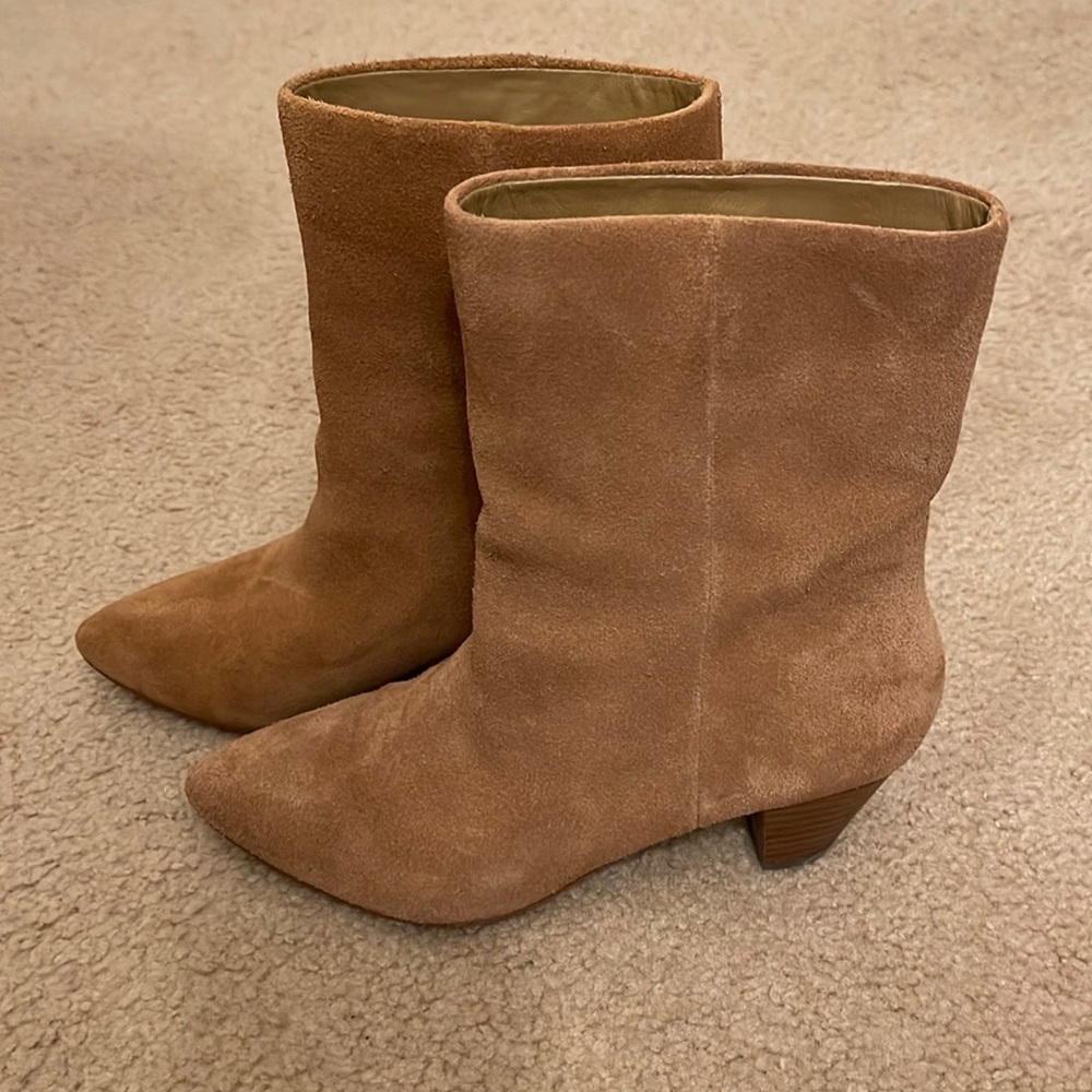 Something Navy tan heeled boots